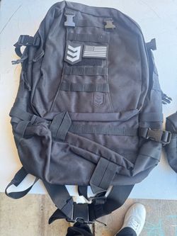 Black Tactical MOLLE Backpack with Patches