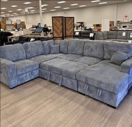 Modern Dark Gray 4-Piece Convertible Sectional Sleeper Sofa w/ Chaise Storage & USB