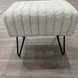 Home Soft Things Super Soft Faux-Fur Upholstered Stool Ottoman, Bright white, 19"x13"x17"