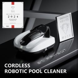 Cordless Robotic Pool Cleaner, Portable Swimming Robotic Pool Vacuum Self-Parking Technology,150Mins Runtime,Pool up to 900 Sq.Ft, Ideal for Above-Gro