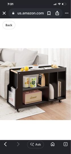 Side Table with Storage,Rolling End Table