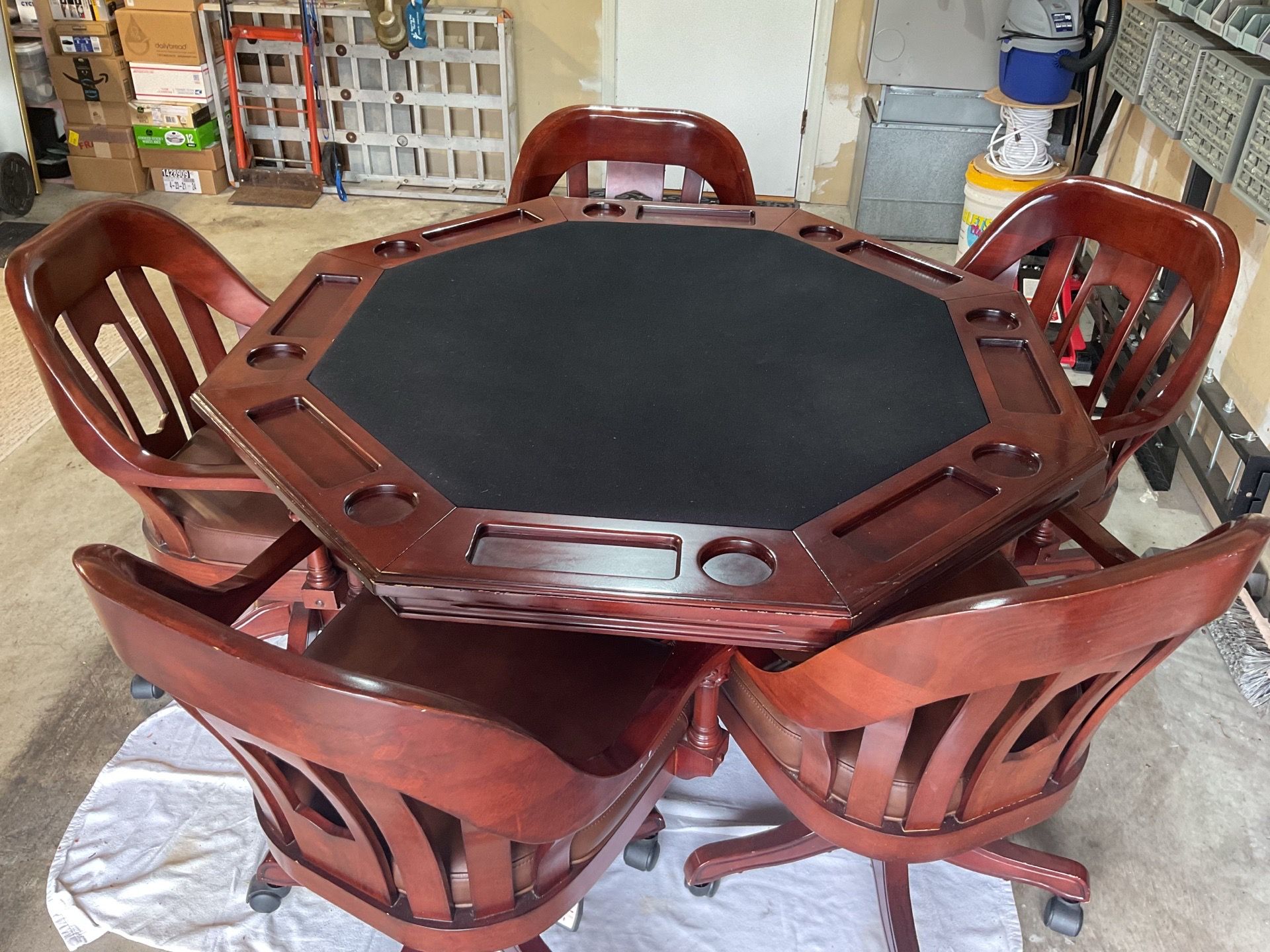 Solid wood poker table and 5 chairs