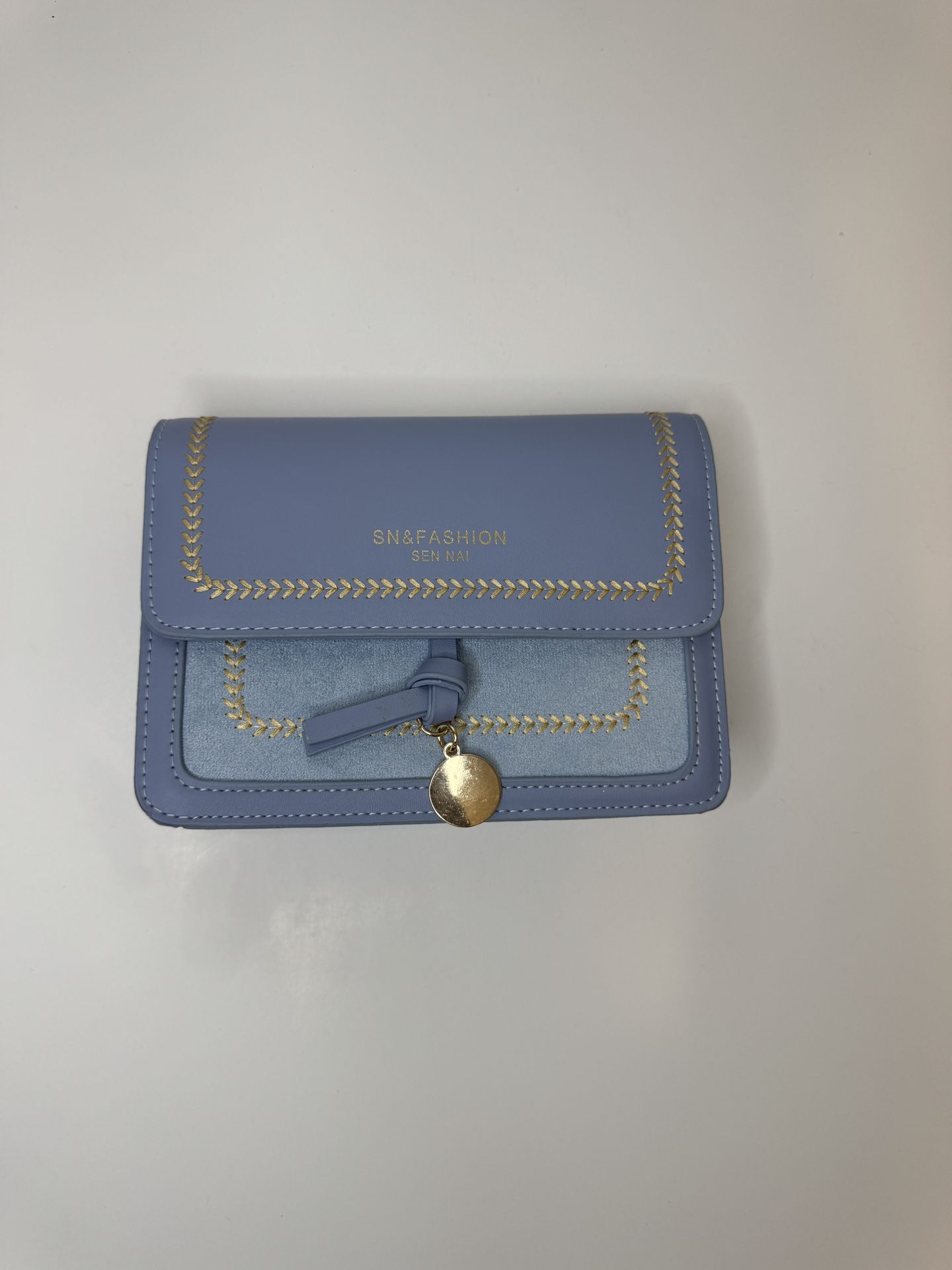 Bag Woman’s Buckle Decor Crossbody Purse with Wide Strap Blue