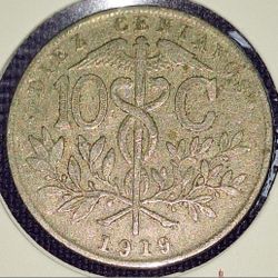 1919 Bolivia 10 Centavos Coin