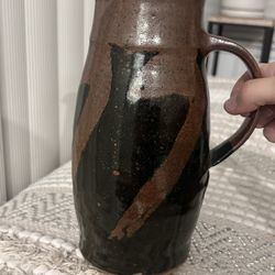 Vintage Studio Pottery Pitcher Handmade Brown Black Glaze Vase
