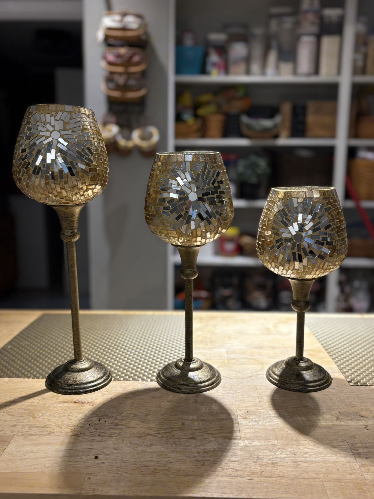 3 Gold Candle Holders