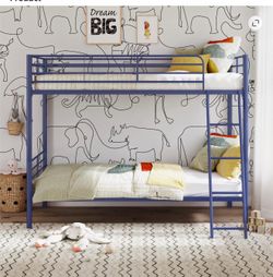 Convertible Twin over Twin Metal Bunk Bed, Blue
