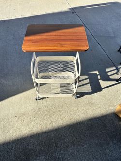 Rolling Side Table with Storage Basket