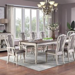 Brand New Antique White Grey Or Walnut 9pc Dining Table Set 