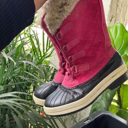 Winter Boots Girls Size 4 Pink/ Blk Faux Fur Top Rainboots