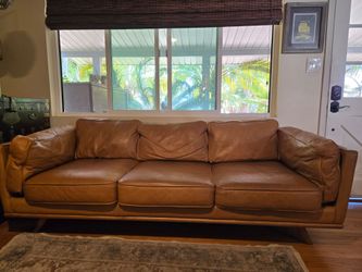Article "Timber" Tan Leather Sofa 90in.