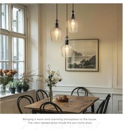 Emliviar 3-Light Chandelier Hanging Light Fixture, Modern Cluster Pendant Lighting for Kitchen Island with Clear Seeded Glass, Black Finish, DYE286G2-