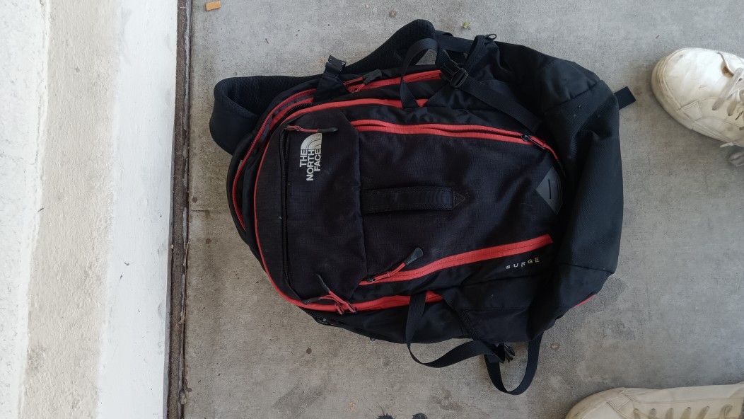 The North Face Backpack Surge Flexvent Black/Red Hiking Laptop School Camping