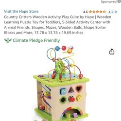 Country Critters Wooden Activity Play Cube by Hape | Wooden Learning Puzzle Toy for Toddlers, 5-Sided Activity 