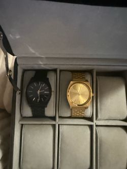 Set of 2 Nixon Watches (Black & Gold) + Jewelry Box – Excellent Condition
