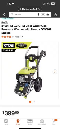3100 PSI 2.3 GPM Cold Water Gas Pressure Washer with Honda GCV167 Engine