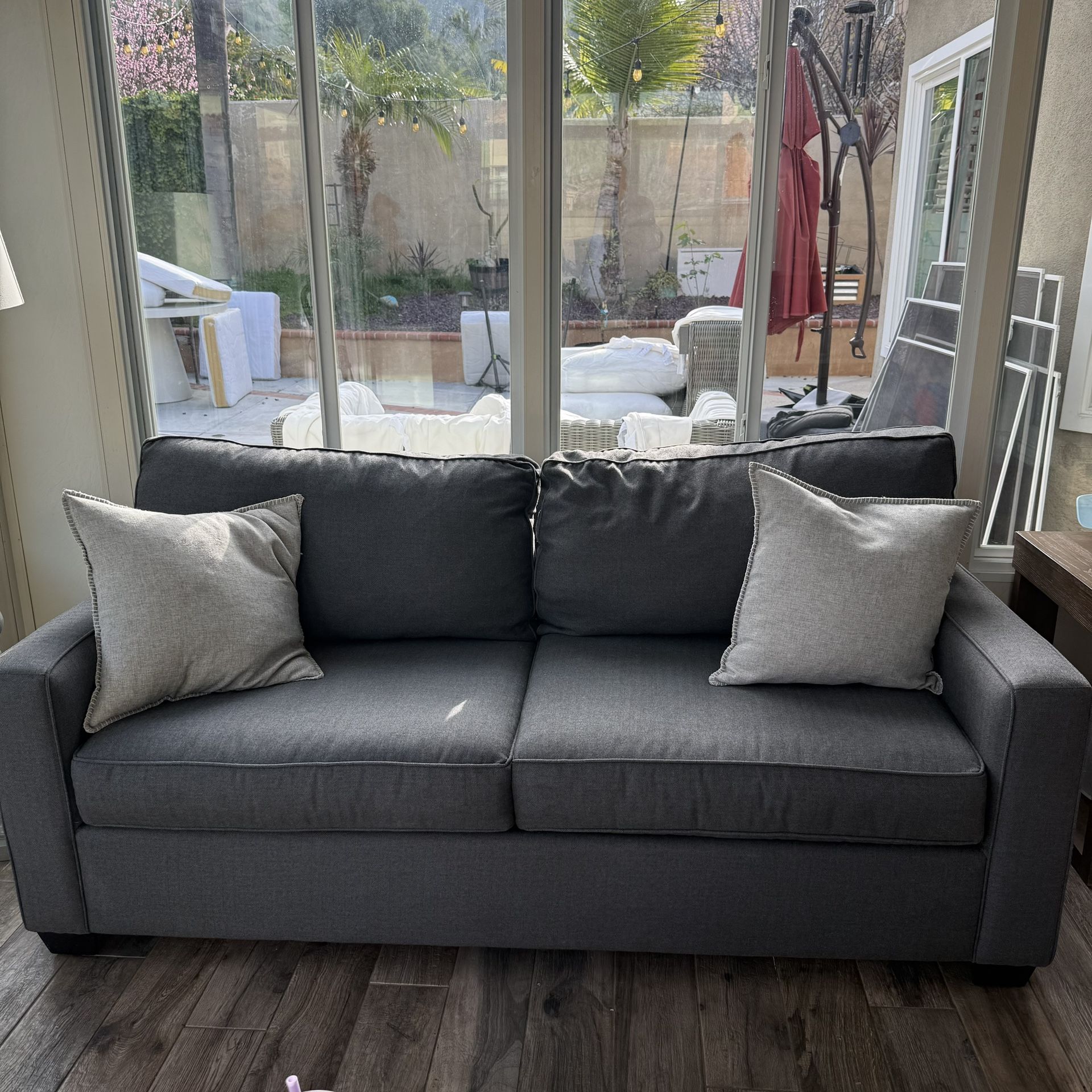 Pottery Barn 78” Sunbrella performance herringbone Charcoal