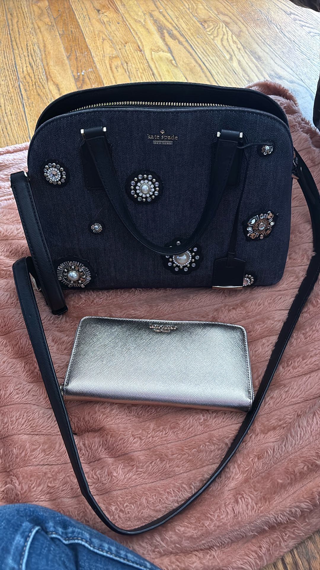 Kate Spade Denim And Leather Jewel Satchel And Wallet