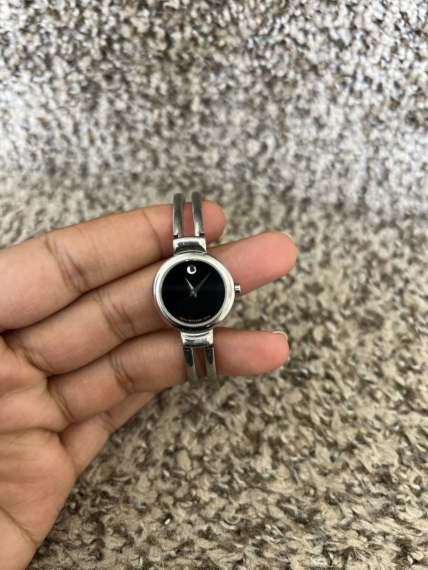 Movado Museum bangle bracelet women's silver watch with black face
