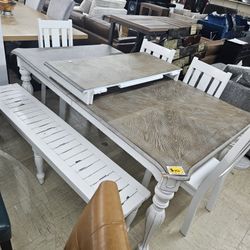 Nice Dining Table Set With Bench And 4 Chairs 