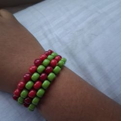 Red And Green Pony Bead Bracelet