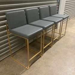 Set of 4 – Fuji 26" High Back Counter Stools – Grey Faux Leather