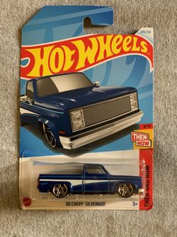 Hot Wheels 1983 Chevy Silverado blue pickup truck cars