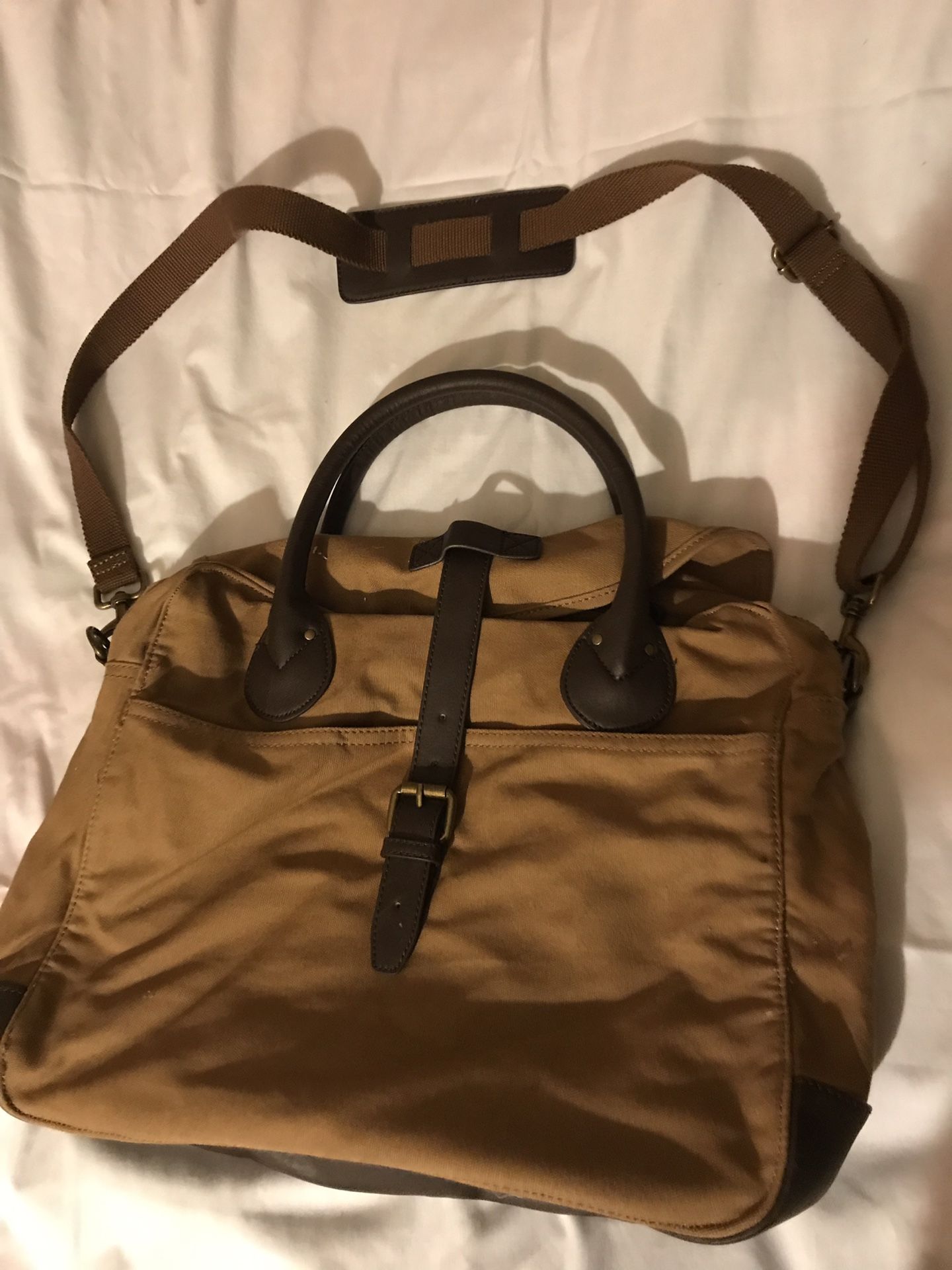 J CREW Carson Laptop Bag, Brown Canvas Satchel Messenger Bag