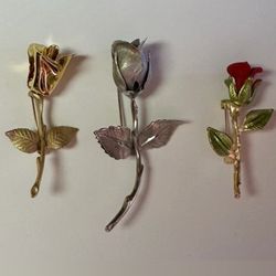 Bundle of 3 Rose brooches