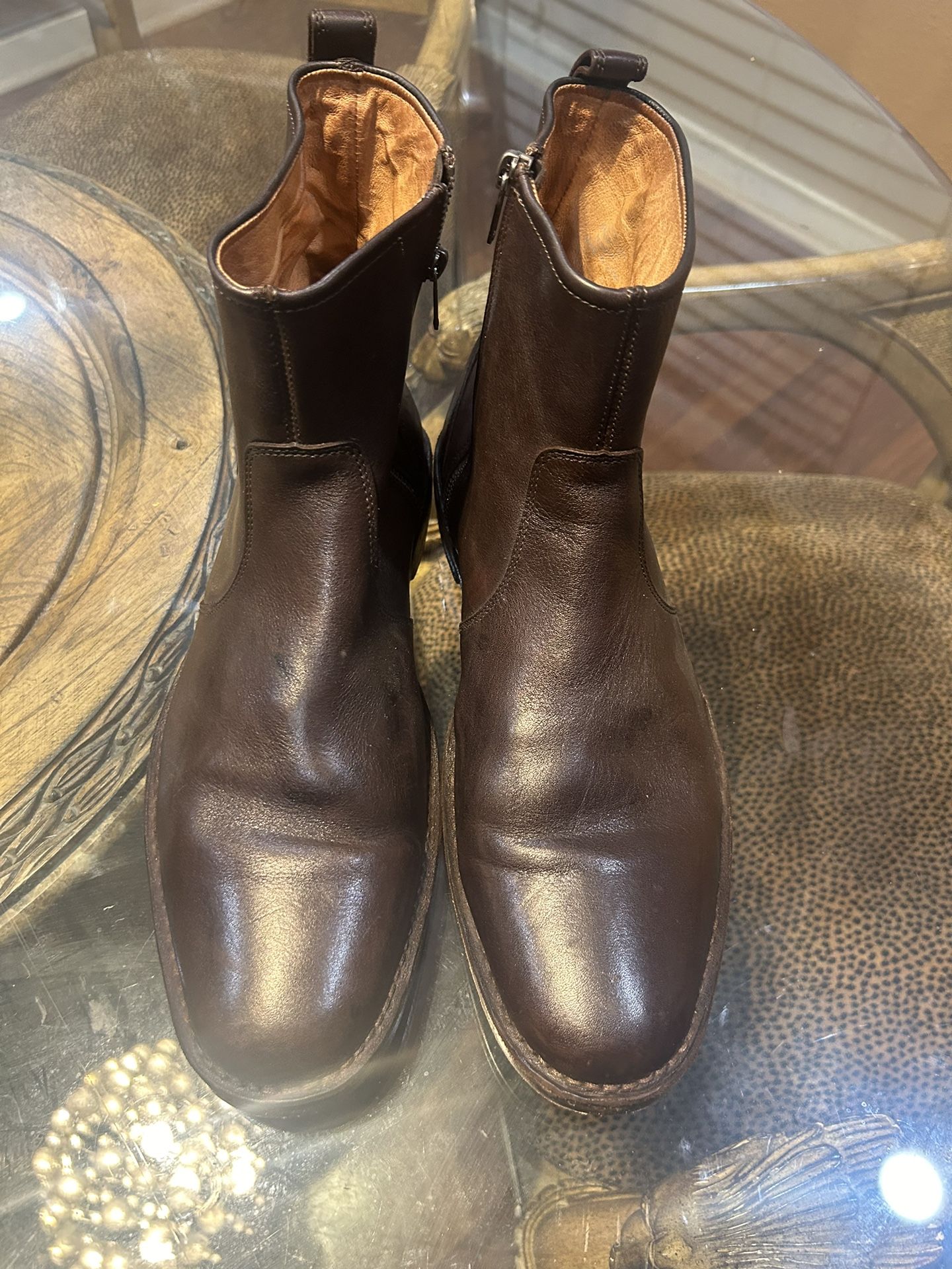 Coach Calfskin Leather Side Zipper Ankle Boots:12 Men Brown. Good Condition. Good Condition,All Products : American Fashion Style Bags On Sale