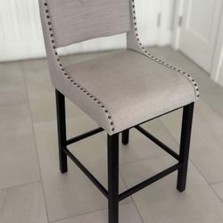 Upholstered Fabric Linen Nailhead Embedded Studded Threshold Stool Kitchen Island / Counter (36”)