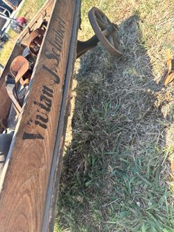 Antique Wooden Wagon With Metal Wheels