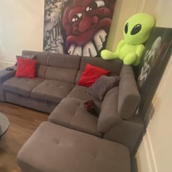 Grey Couch Plus Ottoman 
