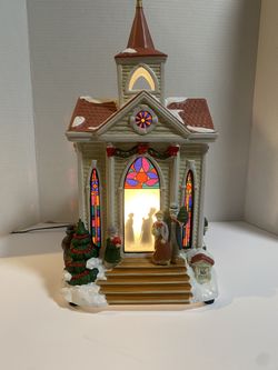 1988 MR. CHRIS Be TMAS Mervyns Village Square Lighted, Motion Silhouette Church