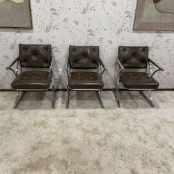 Vintage 1970’s Set Of 3 Matching Chrome Armchairs By Cleo Baldon ???
