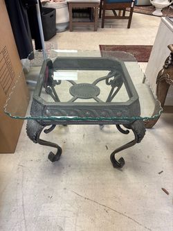 Ornate Iron and Glass Top Side Table
