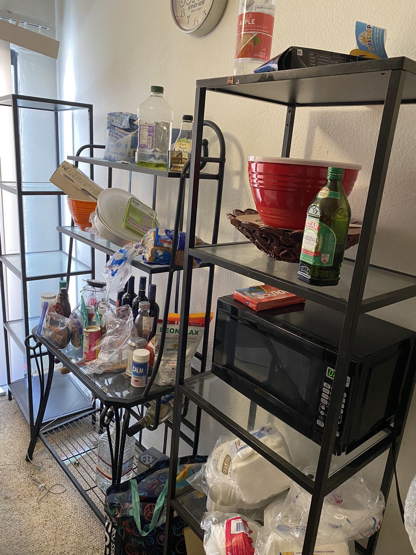 2 Ikea Metal Shelves With Glass 1 Bakers Rack