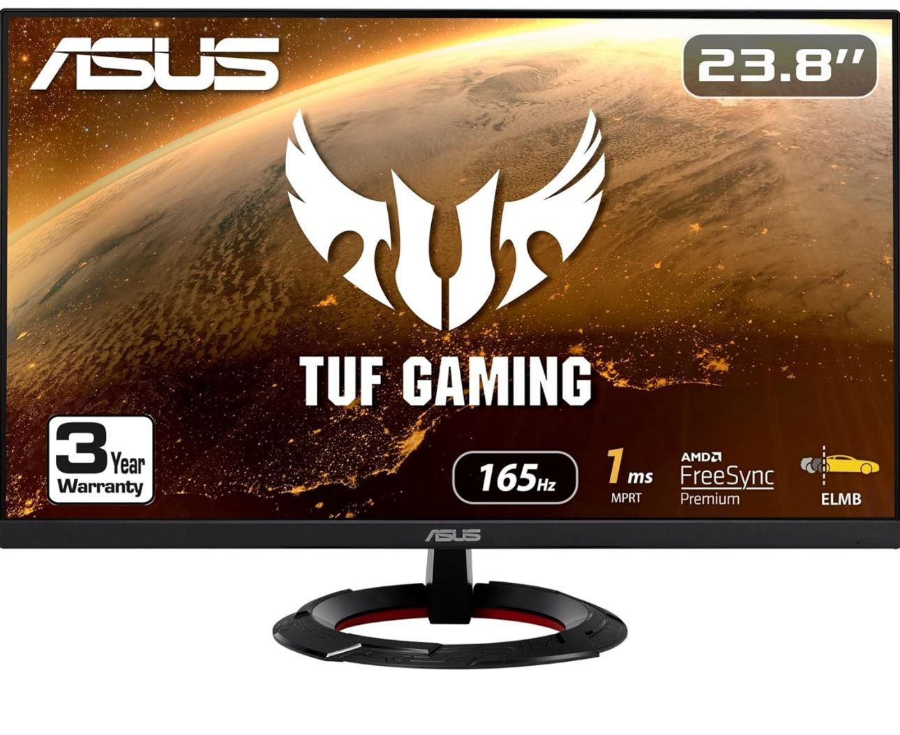ASUS TUF Gaming 23.8” 1080P Monitor (VG249Q1R) - Full HD, IPS, 165Hz (Supports 144Hz), 1ms, Extreme Low Motion Blur, Speaker, FreeSync™ Premium, Shado