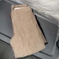 Havana Nines Men’s Linen 2 Piece Set – White Shirt & Tan Striped Pants + Pants Size 38