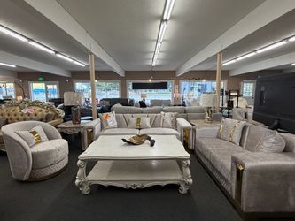 3PC Glam Beige/Gold Living Room Set