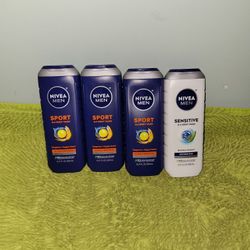 4 Nivea Men 3in1 Body Wash(3 Sport/1 Sensitive)