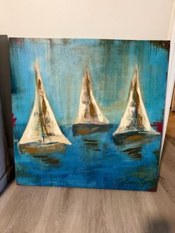 Large Signed Sailboat Painting – 30” x 30”