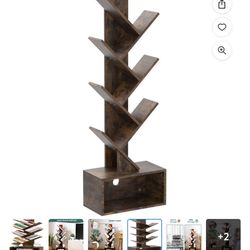 Tree Bookshelf - 6 Shelf Retro Floor Standing Bookcase, Tall Wood Book Storage Rack for CDs/Movies/Books, Utility Book Organizer Shelves for Bedroom, 
