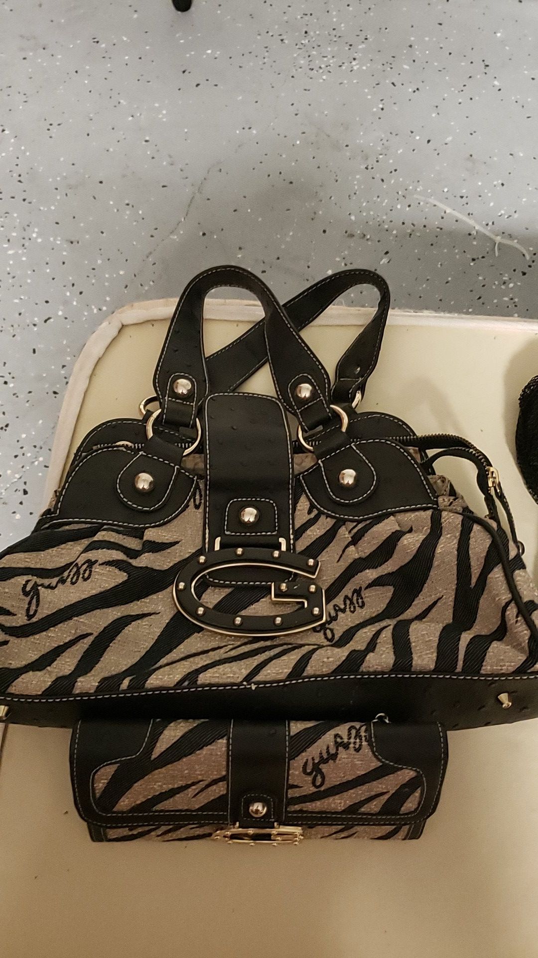 Set of black and tan purse and wallet