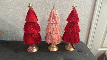 Decorative Fringe Christmas Trees Set of 3