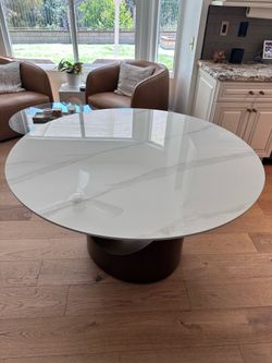 Povison Hobart- 51” Round Glossy Sintered Stone Dining Table (w/removable lazy Susan)
