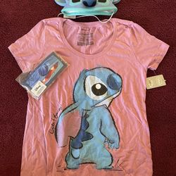Disney Stitch Women’s T-shirt( available in size XLarge  )NWT and Disney Parks Stitch face mask and Disney Parks Stitch Ears Mickey Ears Hat adult siz