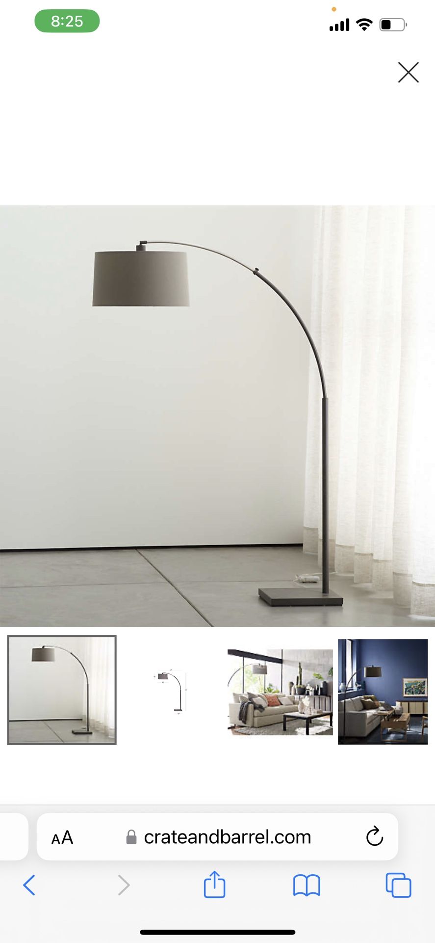 Dexter Arc Floor Lamp with Gray Shade