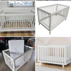 2 White standard crib $60 ea,mattress $25 
