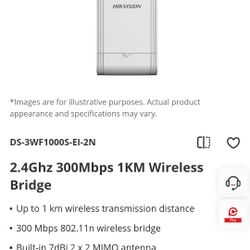 HIKVISION - 2.4Ghz 300Mbps 1KM Wireless Bridge